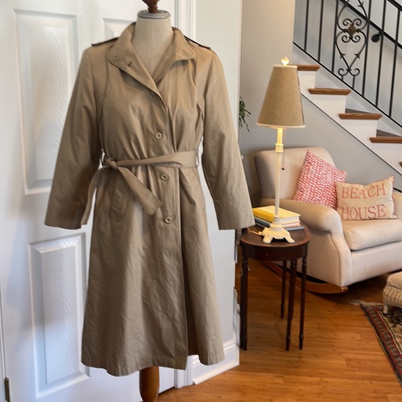 London fog rain coat trench khaki removable zipper fur lining 8 Petite 8P - Picture 2 of 16